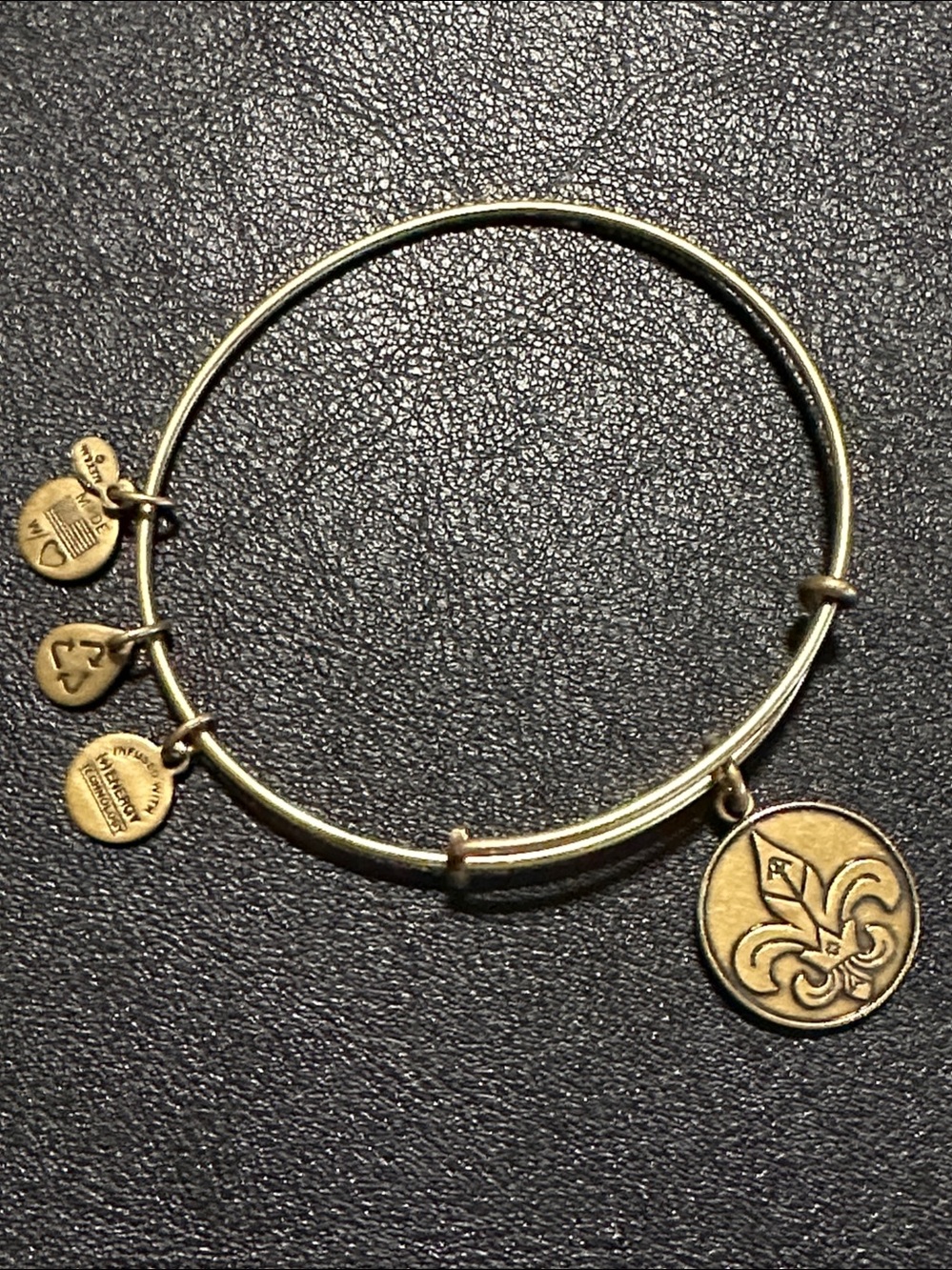 2014 Alex and Ani Gold Fleur-de-Lis Charm Expandable Wire Bangle Bracelet